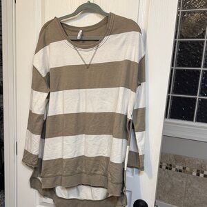 Z Supply Brown and White Striped Sweatshirt
